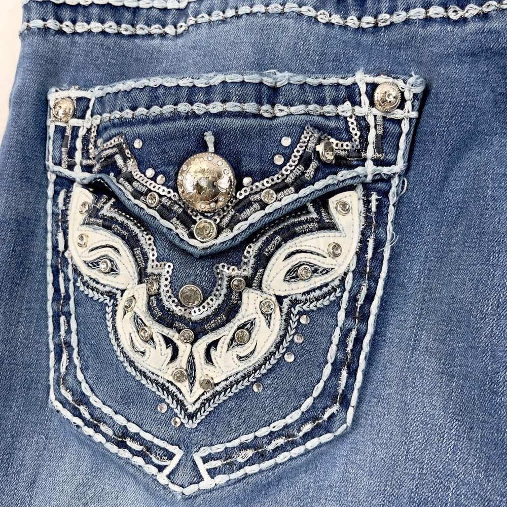 Sexy Couture Womens Jeans Size 17 Y2K McBling Western Rhinestone Country Stretch - Picture 8 of 15